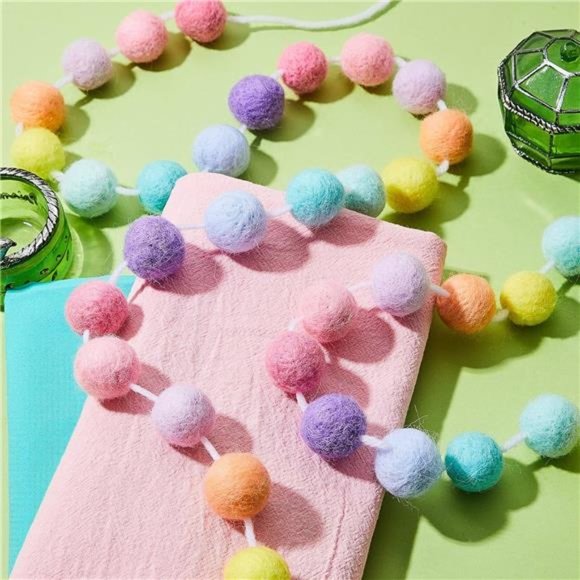Wool Felt Ball Garland Colorful Pom Pom Garland 6.5 Feet Long 24 Ball Garland - Picture 4 of 6